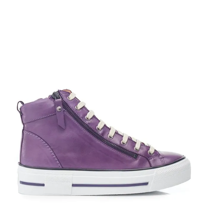 Women Moda In Pelle HighTop Trainers Annaken Purple Leather