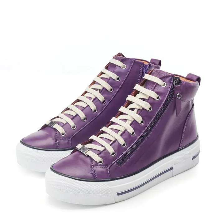 Women Moda In Pelle HighTop Trainers Annaken Purple Leather