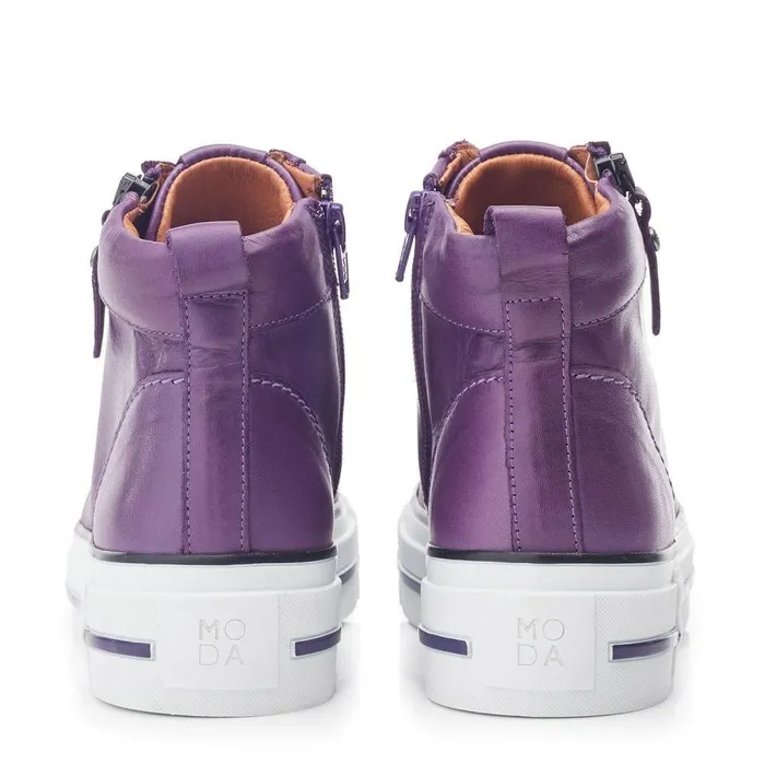 Women Moda In Pelle HighTop Trainers Annaken Purple Leather