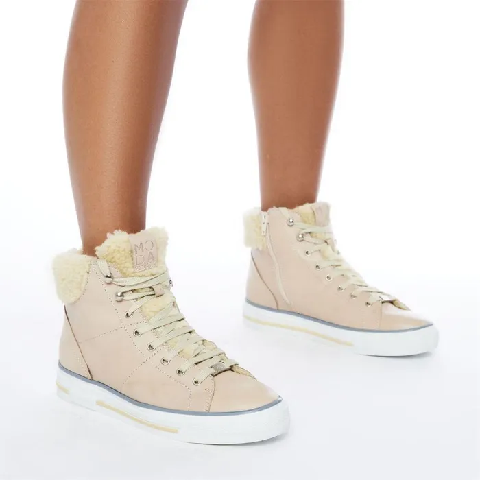 Women Moda In Pelle HighTop Trainers Anniia Cream Leather