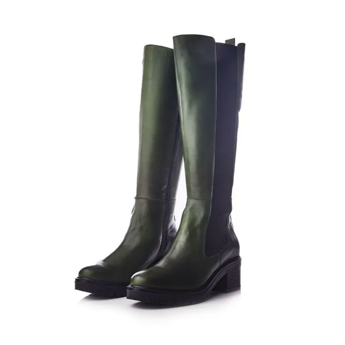 Women Moda In Pelle Knee High Boots Linettie Green Leather Women Moda In Pelle Knee High Boots Linettie Green Leather