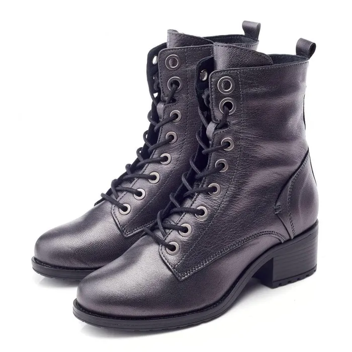 Women Moda In Pelle MidCalf Boots Bezzie Grey Metallic Leather