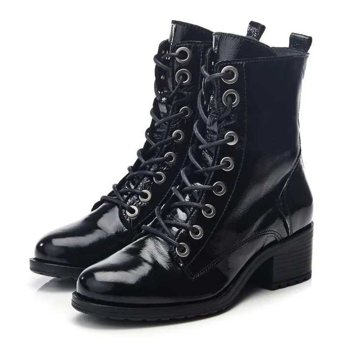 Women Moda In Pelle MidCalf Boots Bezzie Jet Black Patent Leather