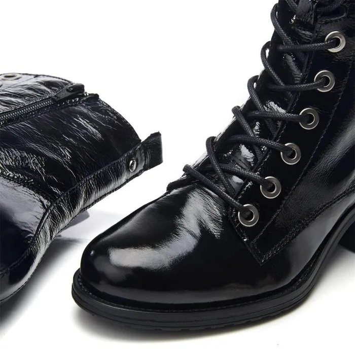 Women Moda In Pelle MidCalf Boots Bezzie Jet Black Patent Leather