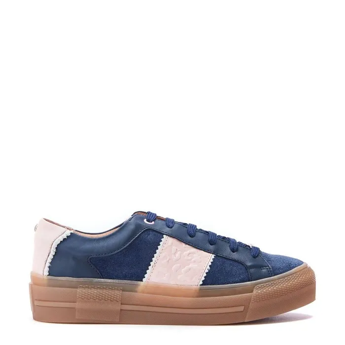 Women Moda In Pelle Platform Trainers Amande Navy Leather
