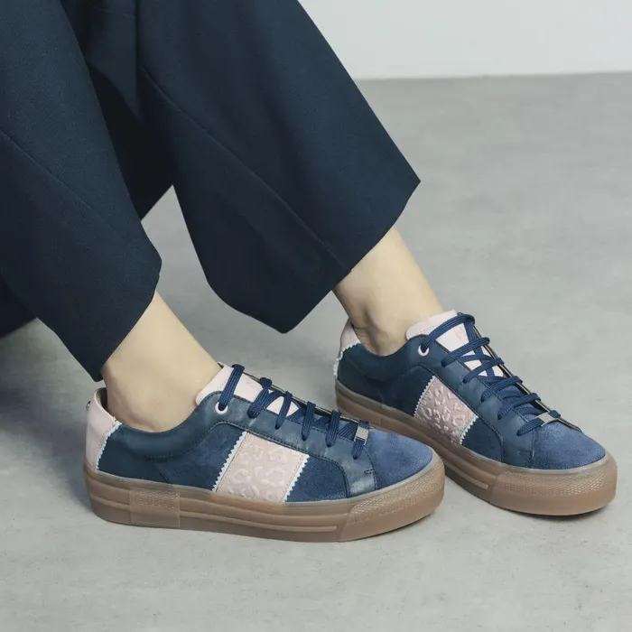 Women Moda In Pelle Platform Trainers Amande Navy Leather