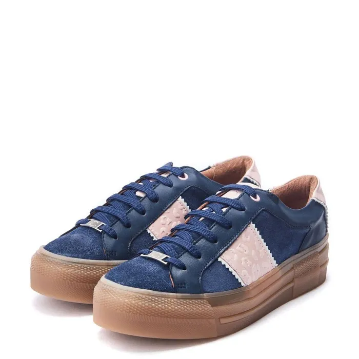 Women Moda In Pelle Platform Trainers Amande Navy Leather
