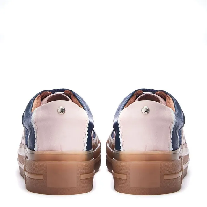 Women Moda In Pelle Platform Trainers Amande Navy Leather