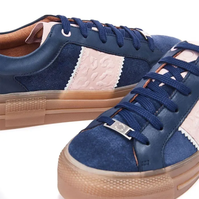 Women Moda In Pelle Platform Trainers Amande Navy Leather