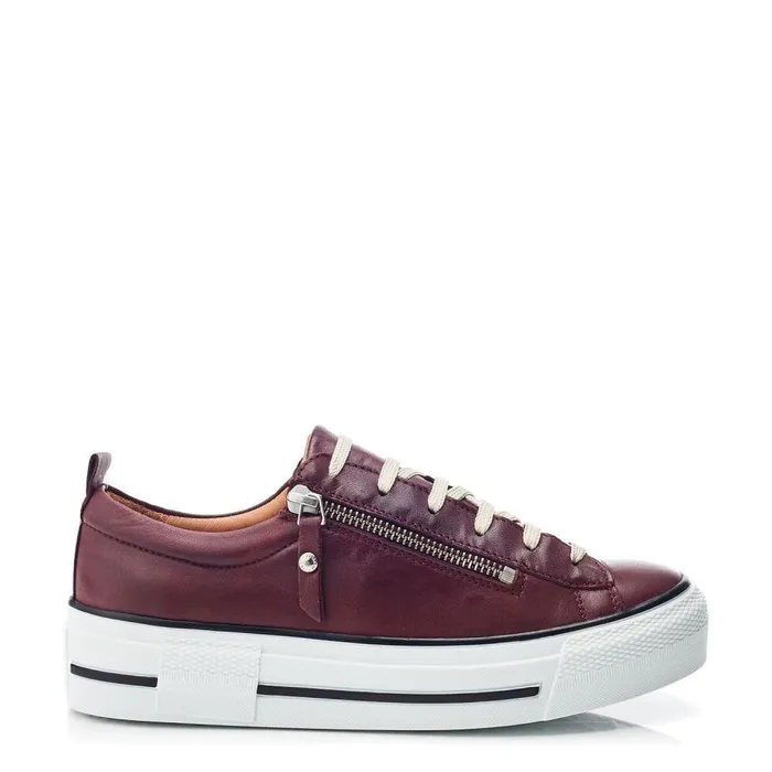 Women Moda In Pelle Platform Trainers Filician Burgundy Leather