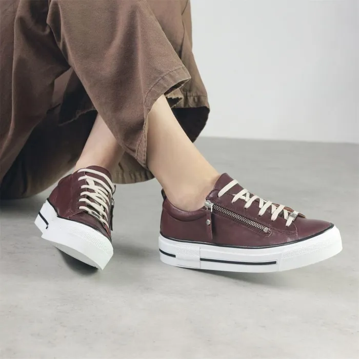 Women Moda In Pelle Platform Trainers Filician Burgundy Leather