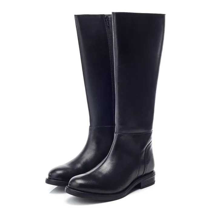 Women Moda In Pelle Riding And Flat Boots Bsoleful BAyin Black Leather