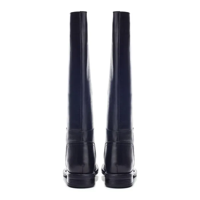 Women Moda In Pelle Riding And Flat Boots Bsoleful BAyin Black Leather