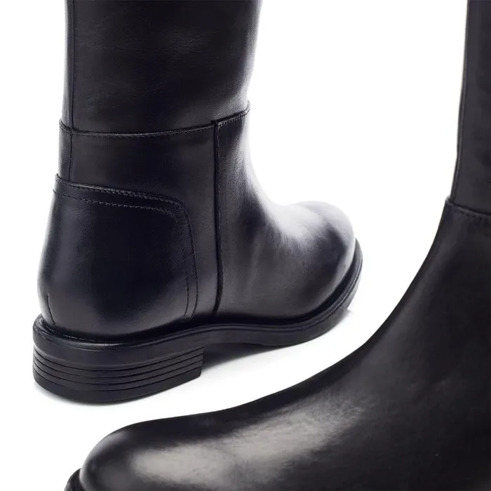 Women Moda In Pelle Riding And Flat Boots Bsoleful BAyin Black Leather