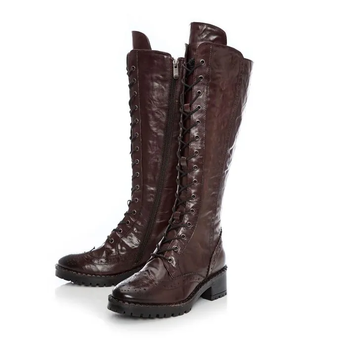 Women Moda In Pelle Riding And Flat Boots Liberto Burgundy Leather
