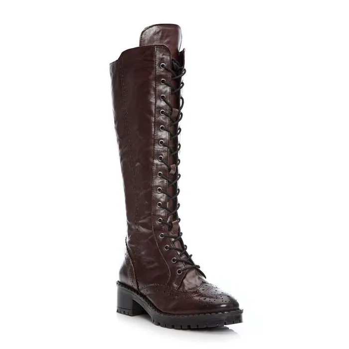 Women Moda In Pelle Riding And Flat Boots Liberto Burgundy Leather