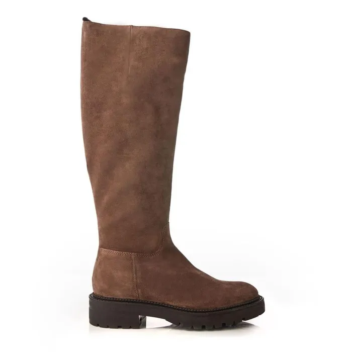 Women Moda In Pelle Riding And Flat Boots Shoon Sh Casalis Taupe Suede