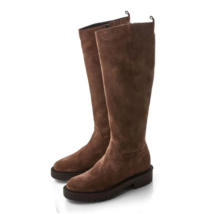 Women Moda In Pelle Riding And Flat Boots Shoon Sh Casalis Taupe Suede