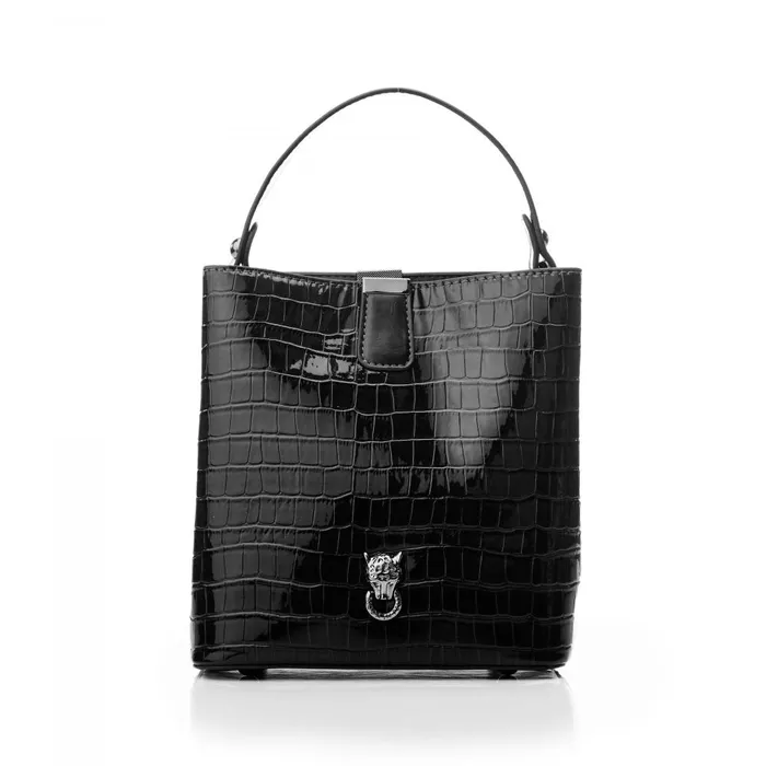 Women Moda In Pelle Shoulder Bags Adriana Bag Black Patent Mocc Croc