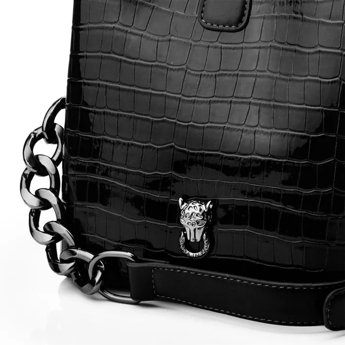 Women Moda In Pelle Shoulder Bags Adriana Bag Black Patent Mocc Croc
