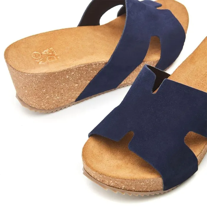 Women Moda In Pelle Slider Sandals Holle Navy Suede