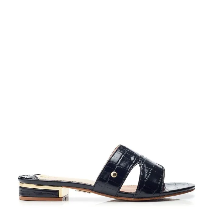 Women Moda In Pelle Slider Sandals Murah Black Patent Mocc Croc