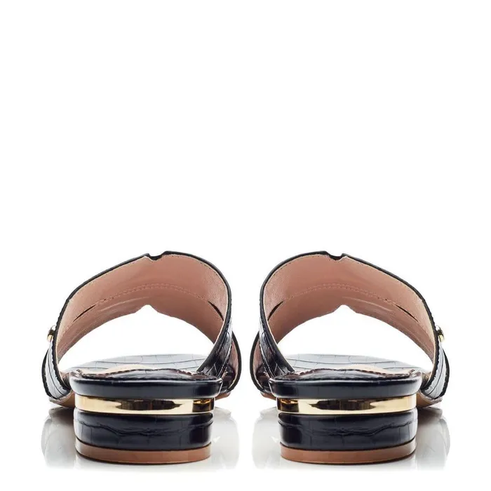 Women Moda In Pelle Slider Sandals Murah Black Patent Mocc Croc