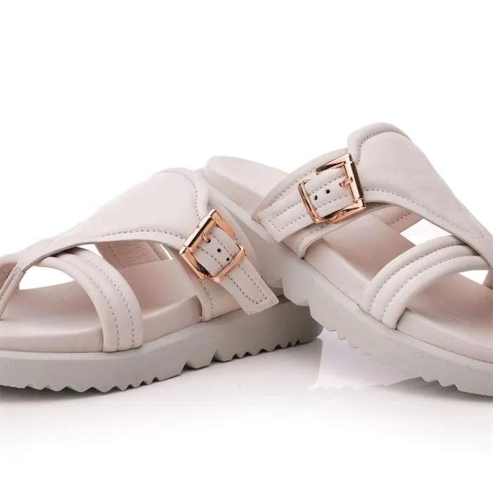 Women Moda In Pelle Slider Sandals Shoon Sh Impost Off White Leather Women Moda In Pelle Slider Sandals Shoon Sh Impost Off White Leather