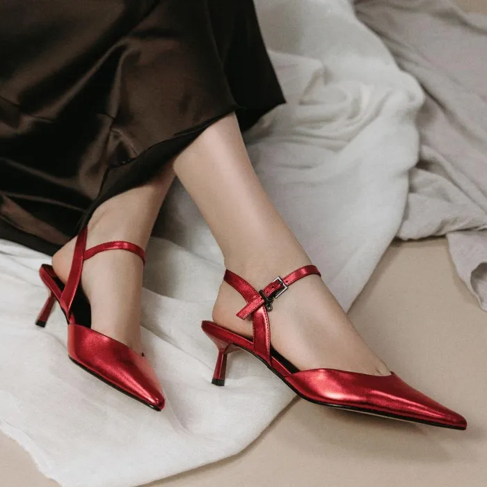 Women Moda In Pelle Slingback Heels Jobourg Red Metallic