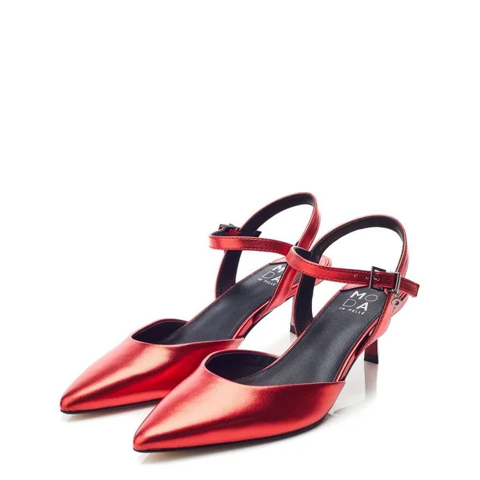 Women Moda In Pelle Slingback Heels Jobourg Red Metallic