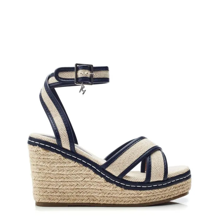 Women Moda In Pelle Wedge Sandals Pamela Navy Textile