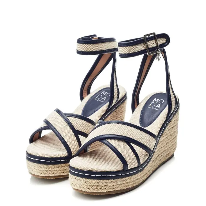 Women Moda In Pelle Wedge Sandals Pamela Navy Textile