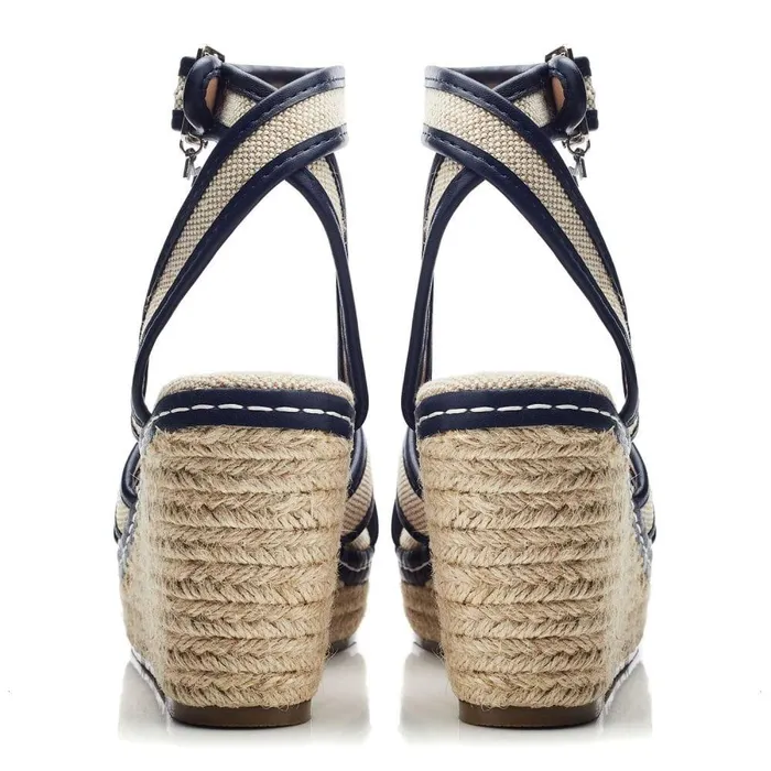 Women Moda In Pelle Wedge Sandals Pamela Navy Textile
