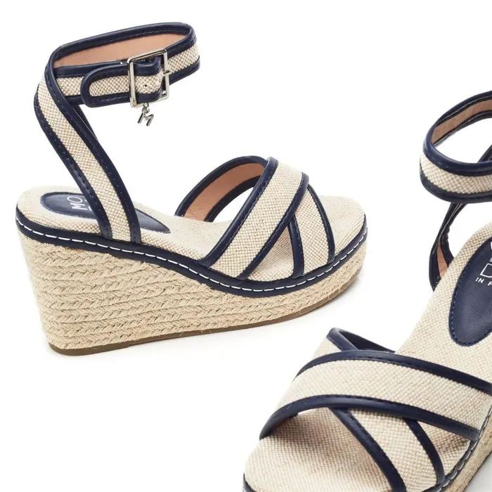 Women Moda In Pelle Wedge Sandals Pamela Navy Textile