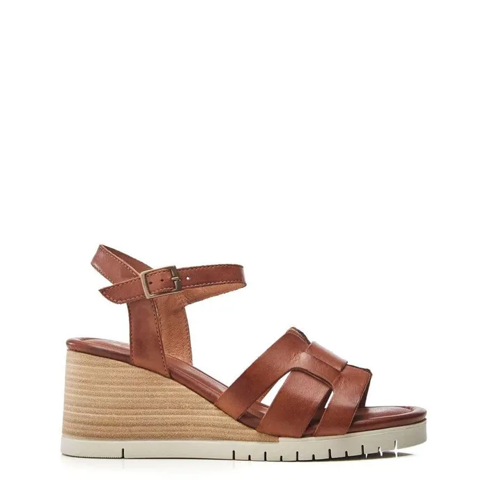 Women Moda In Pelle Wedge Sandals Pedie Tan Leather