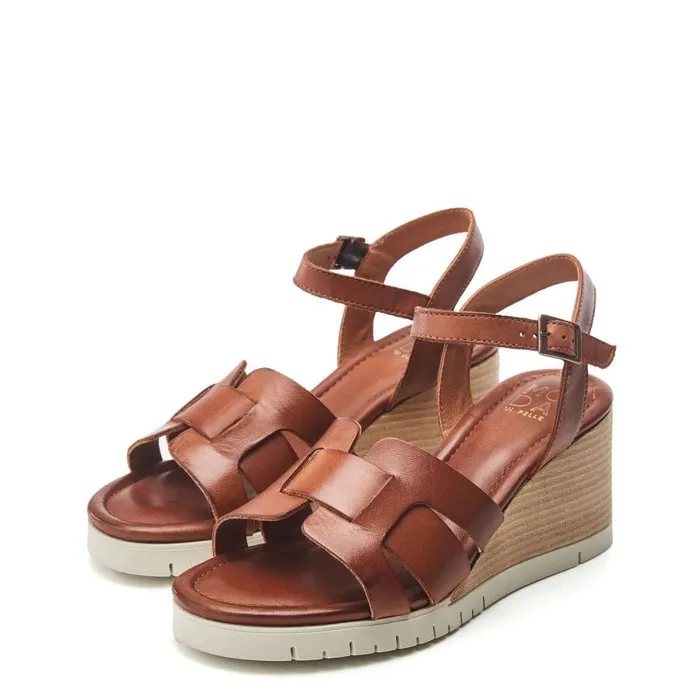 Women Moda In Pelle Wedge Sandals Pedie Tan Leather