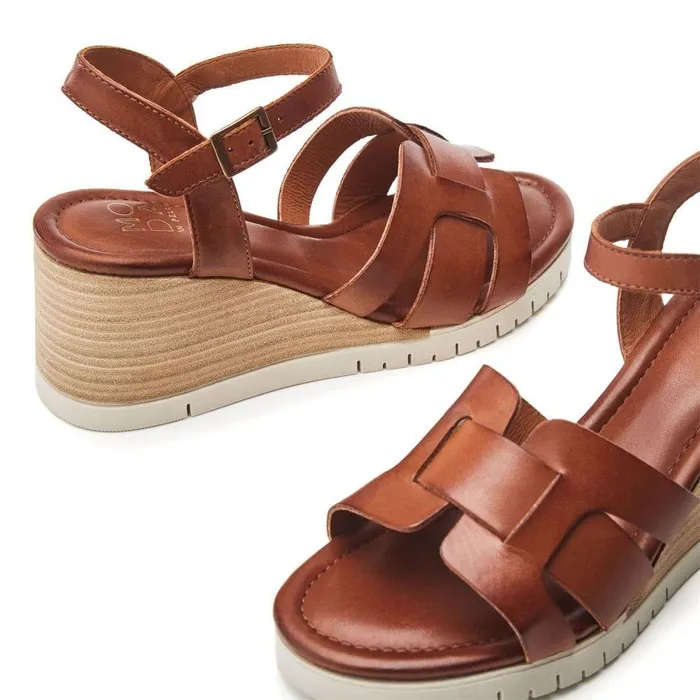 Women Moda In Pelle Wedge Sandals Pedie Tan Leather