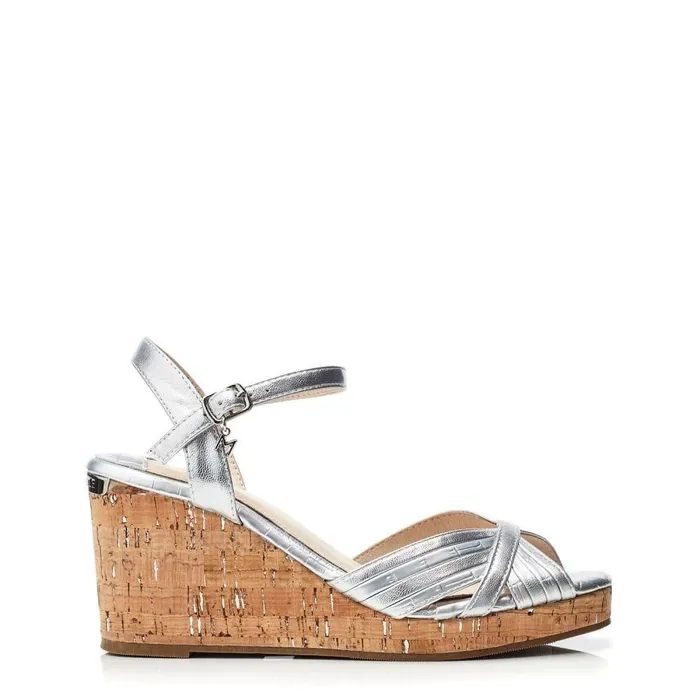 Women Moda In Pelle Wedge Sandals Peppermint Silver Leather