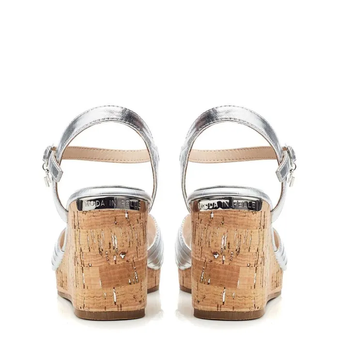 Women Moda In Pelle Wedge Sandals Peppermint Silver Leather