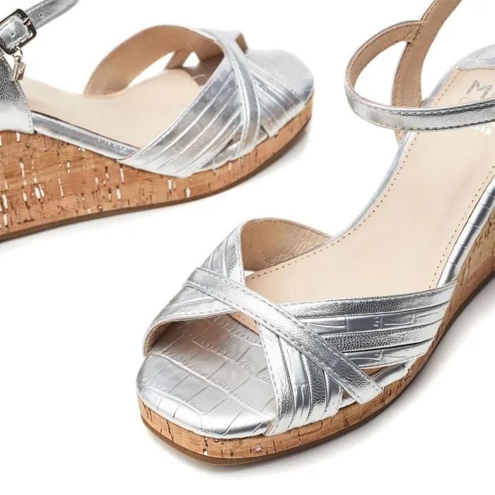 Women Moda In Pelle Wedge Sandals Peppermint Silver Leather