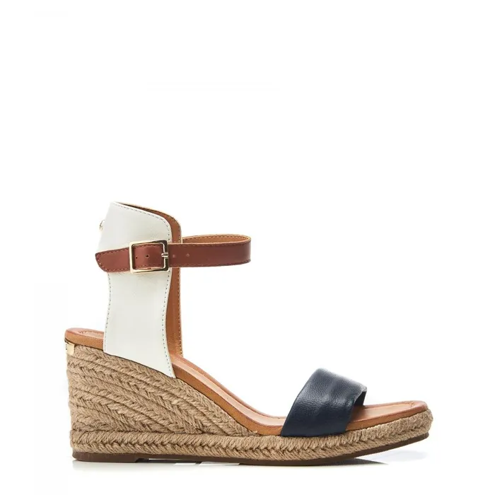 Women Moda In Pelle Wedge Sandals Phyllis NavyWhite Leather