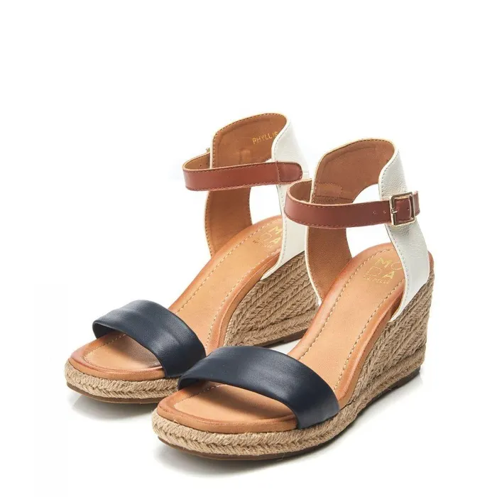 Women Moda In Pelle Wedge Sandals Phyllis NavyWhite Leather