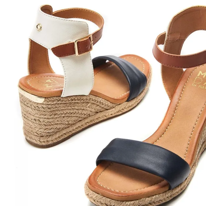 Women Moda In Pelle Wedge Sandals Phyllis NavyWhite Leather