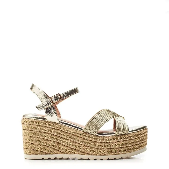 Women Moda In Pelle Wedge Sandals Piala Natural Textile