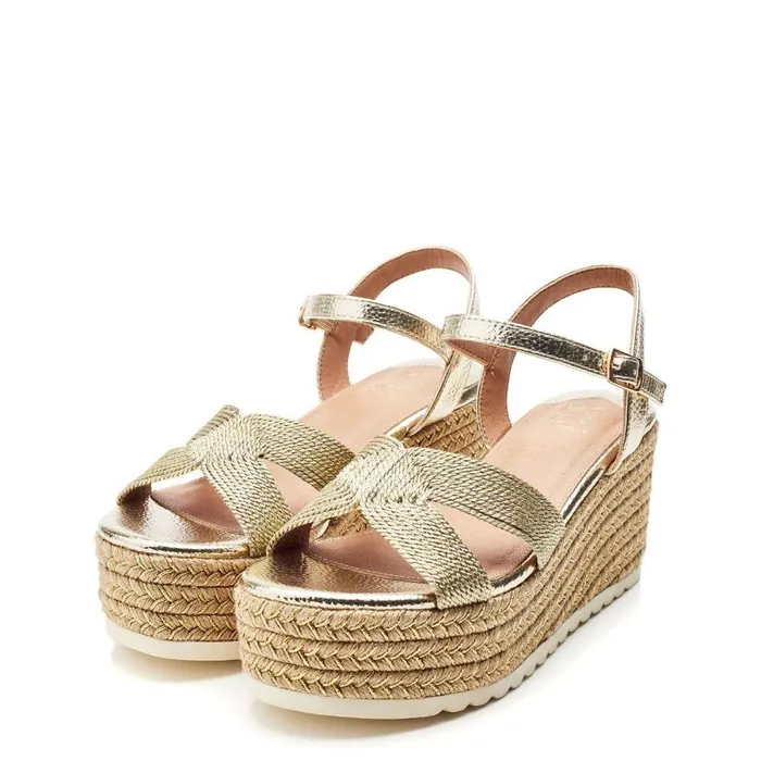 Women Moda In Pelle Wedge Sandals Piala Natural Textile