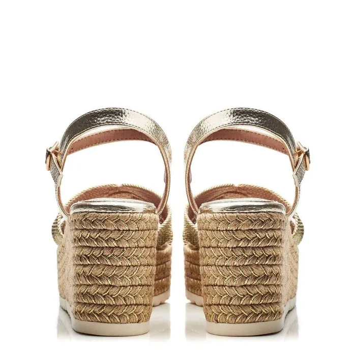 Women Moda In Pelle Wedge Sandals Piala Natural Textile