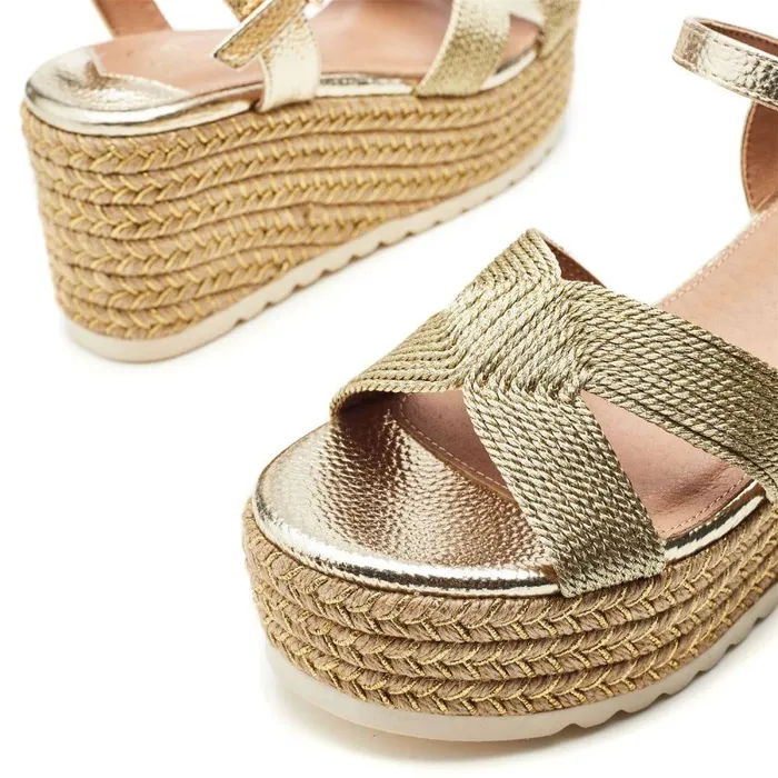 Women Moda In Pelle Wedge Sandals Piala Natural Textile