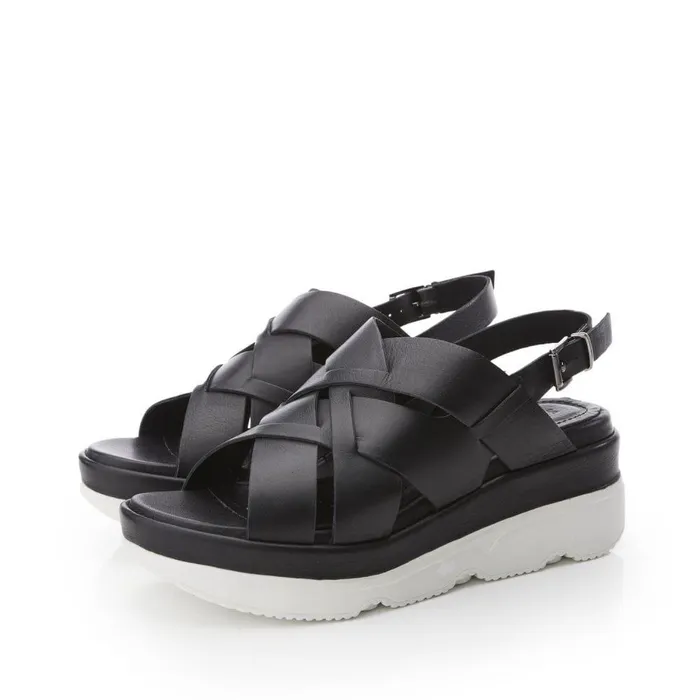 Women Moda In Pelle Wedge Sandals Shoon Sh Ilko Black Leather