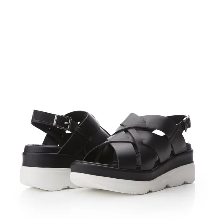 Women Moda In Pelle Wedge Sandals Shoon Sh Ilko Black Leather