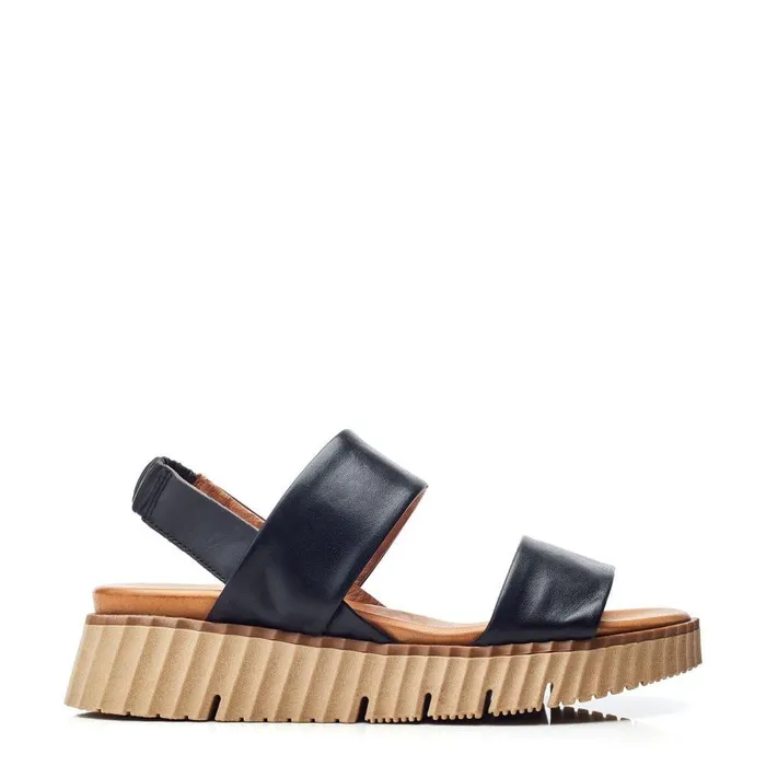 Women Moda In Pelle Wedge Sandals Shoon Sh Indiana Black Leather